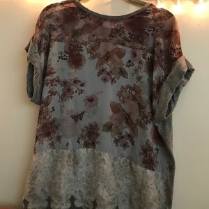 Zara Floral Sheer Top with Cuffed sleeves